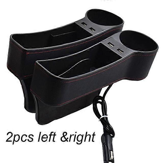 Leather Car Seat Gap Filler USB Charging Console Side Organizer with Cup Holder Storage Box for Cellphone Wallet Card Key