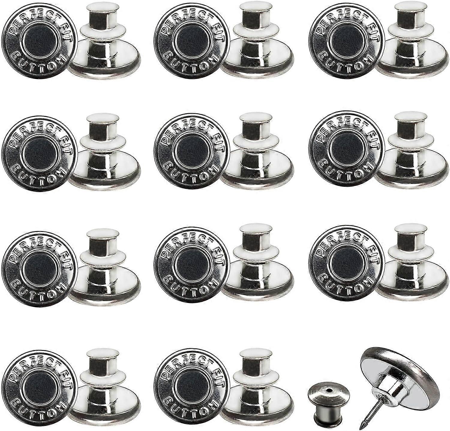 12 jeans buttons, 17mm retractable jeans buttons, sewn-on trouser buttons, instant removable buttons for pants, coats, jackets