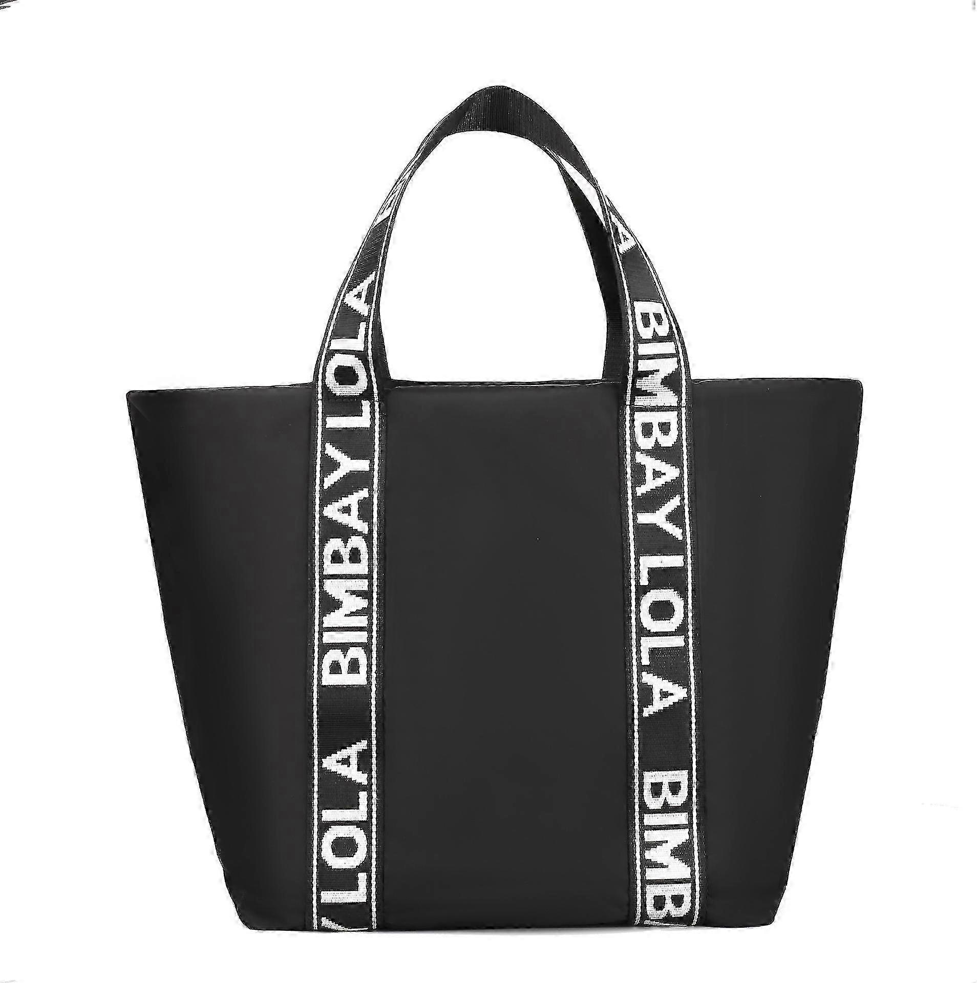Ladies Large Tote Bag - Black Black Belt With White Lettering