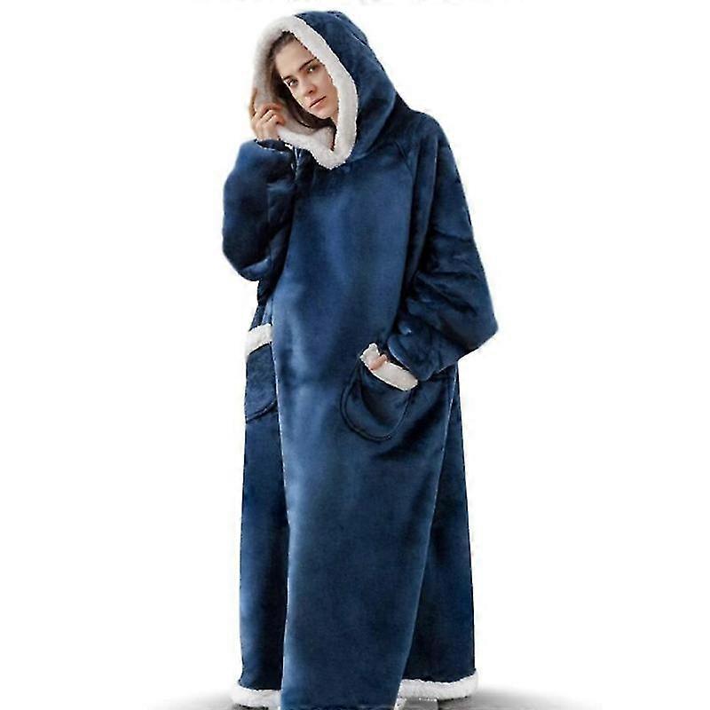 Överdimensionerad bärbar hooded lång vinter varm wrap med mjuk Sherpa Fleece Män och Kvinnors Super Varm Pyjamas