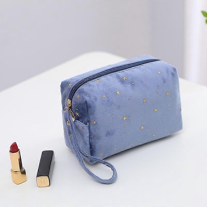 八角形の青17 * 8.5 * 10.5cm / 0.1KGレディースベルベット化粧品バッグ旅行手洗いバッグベルベット化粧品収納バッグ