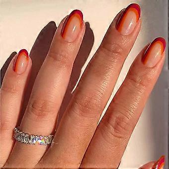 Heytea Press on Nails Korte Acryl Rode Ovale Nepnagels Full Cover Schattige Valse Nagels voor Vrouwen en Meisjes24PCS.Opmerking: Geen lijm.