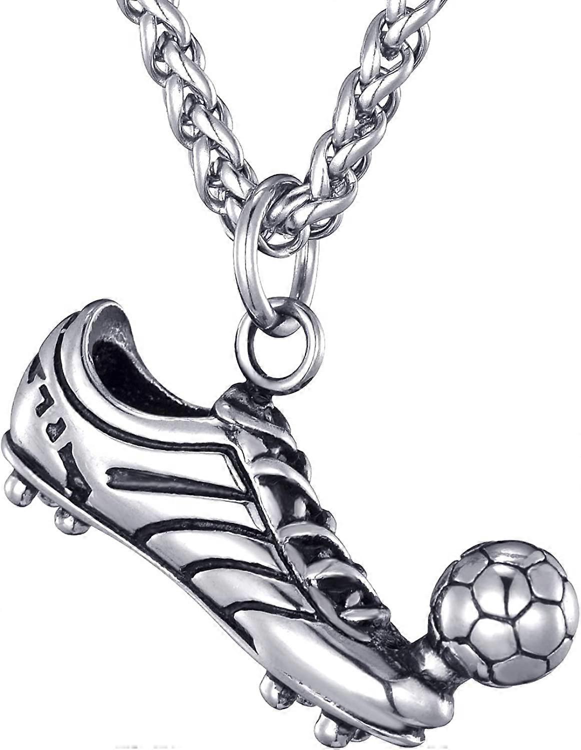 Colar de pingente de futebol de aço inoxidável masculino com corrente de elo de 24 polegadas