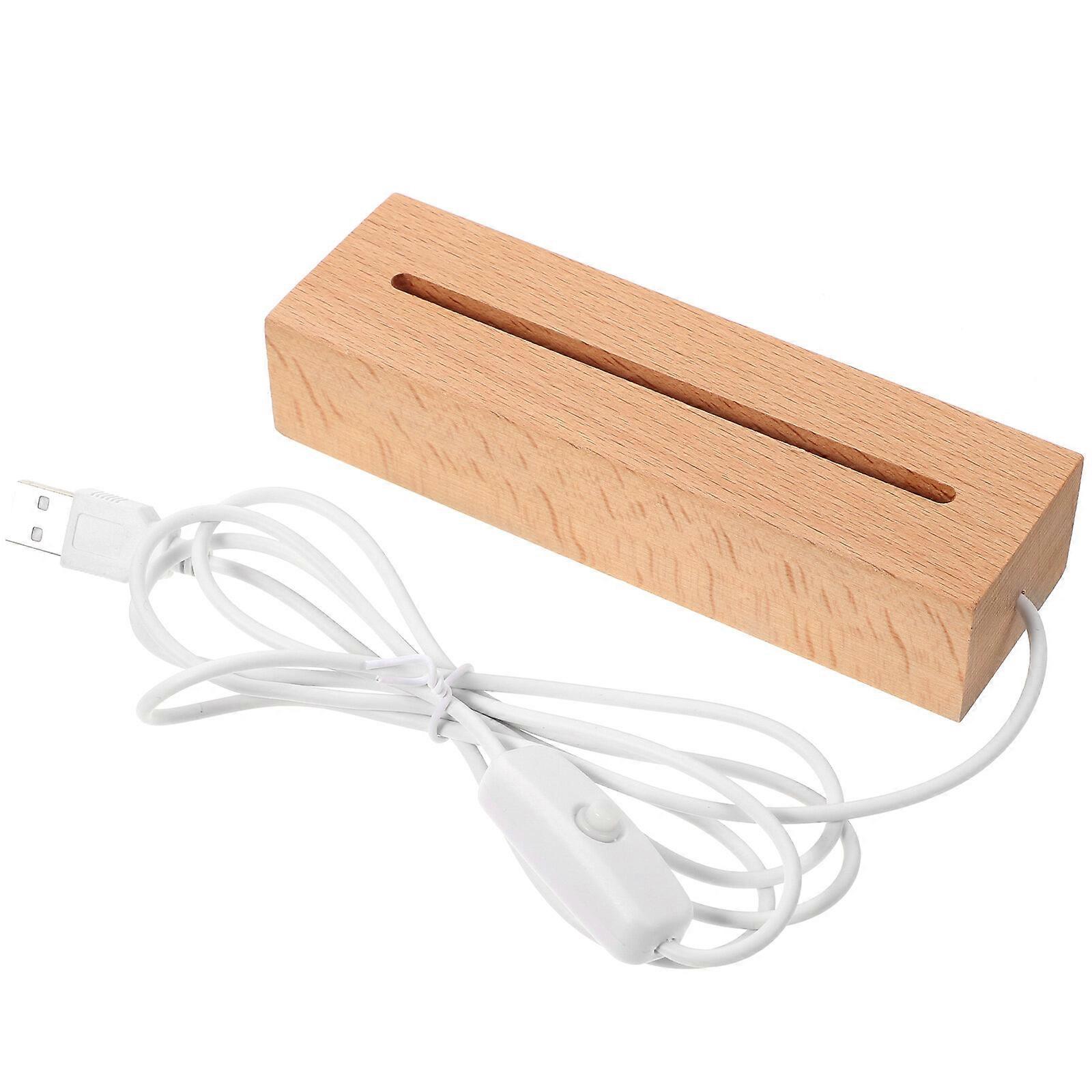 Solid Wood LED Light Base Rectangular Acrylic Art Display Stand Lamp Night Light