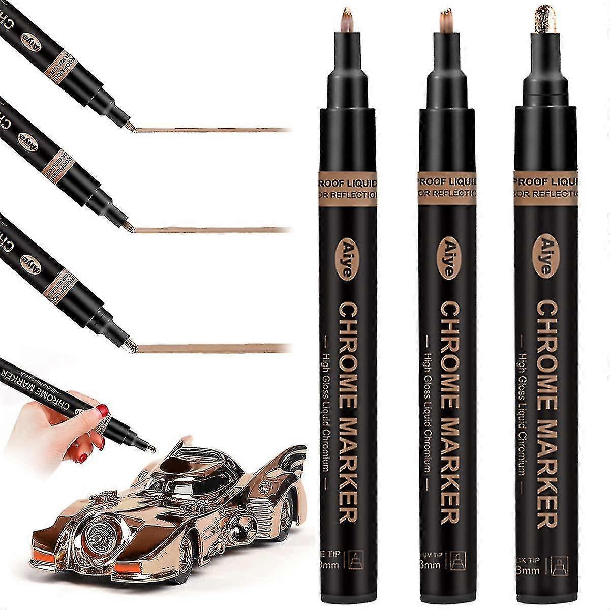 3pcs Liquid Chrome Marker Mirror Liquid Chrome Paint Pen Set Metallic Marking Markers Pen Diy Art Craft Highlight Pen