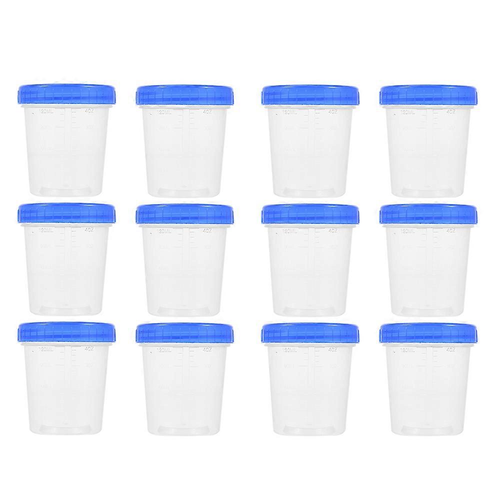 12pcs Measuring Cups Plastic Specimen Cups with Lid 120ml Sample Cups for Laboratory