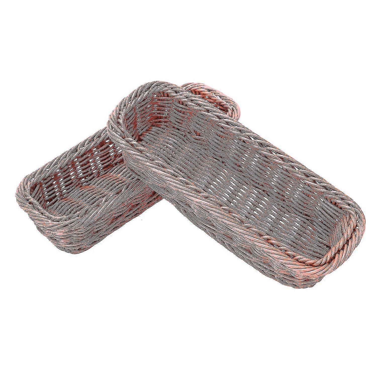 2pc Rattan Plastic Basket Cutlery Basket Rectangular Storage Box