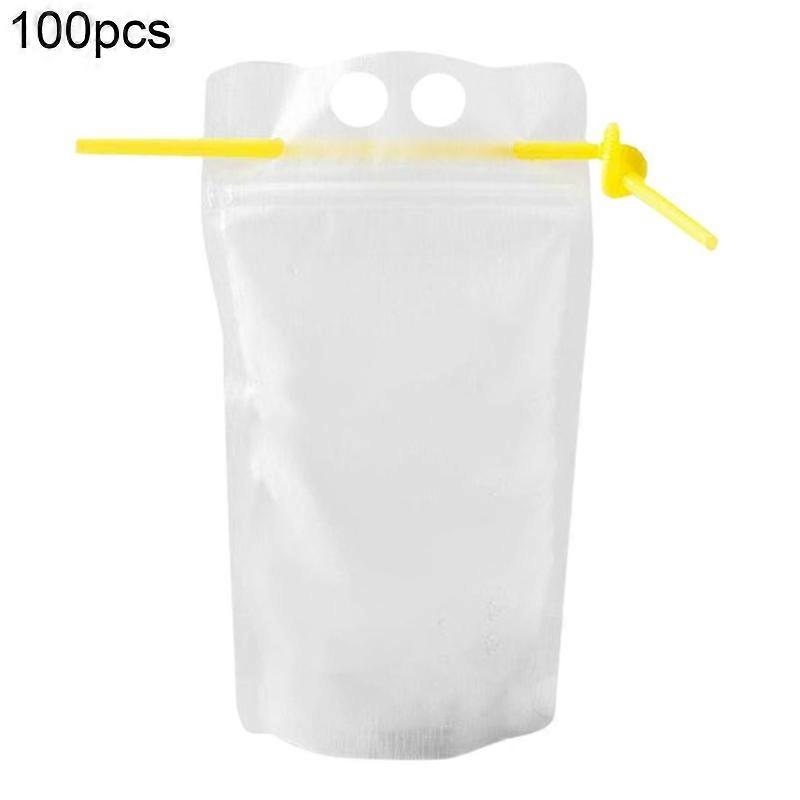 100Pcs/Set 500ml Drink Pouch Reclosable Toting Design with Drinking Straw Ice Smoothie Drink Pouches for Coffee JIKAIX