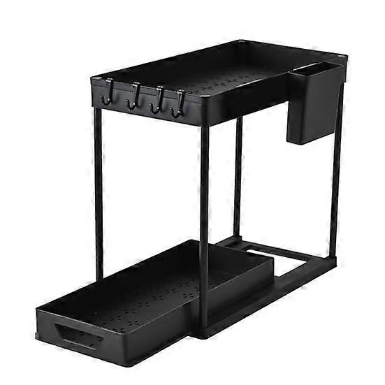 Bathroom Storage Rack with Hooks And Pockets Double-layer Large Capacity Drainage Pull-out Drawer Anti-skid Bottom under Sink Shelf Home