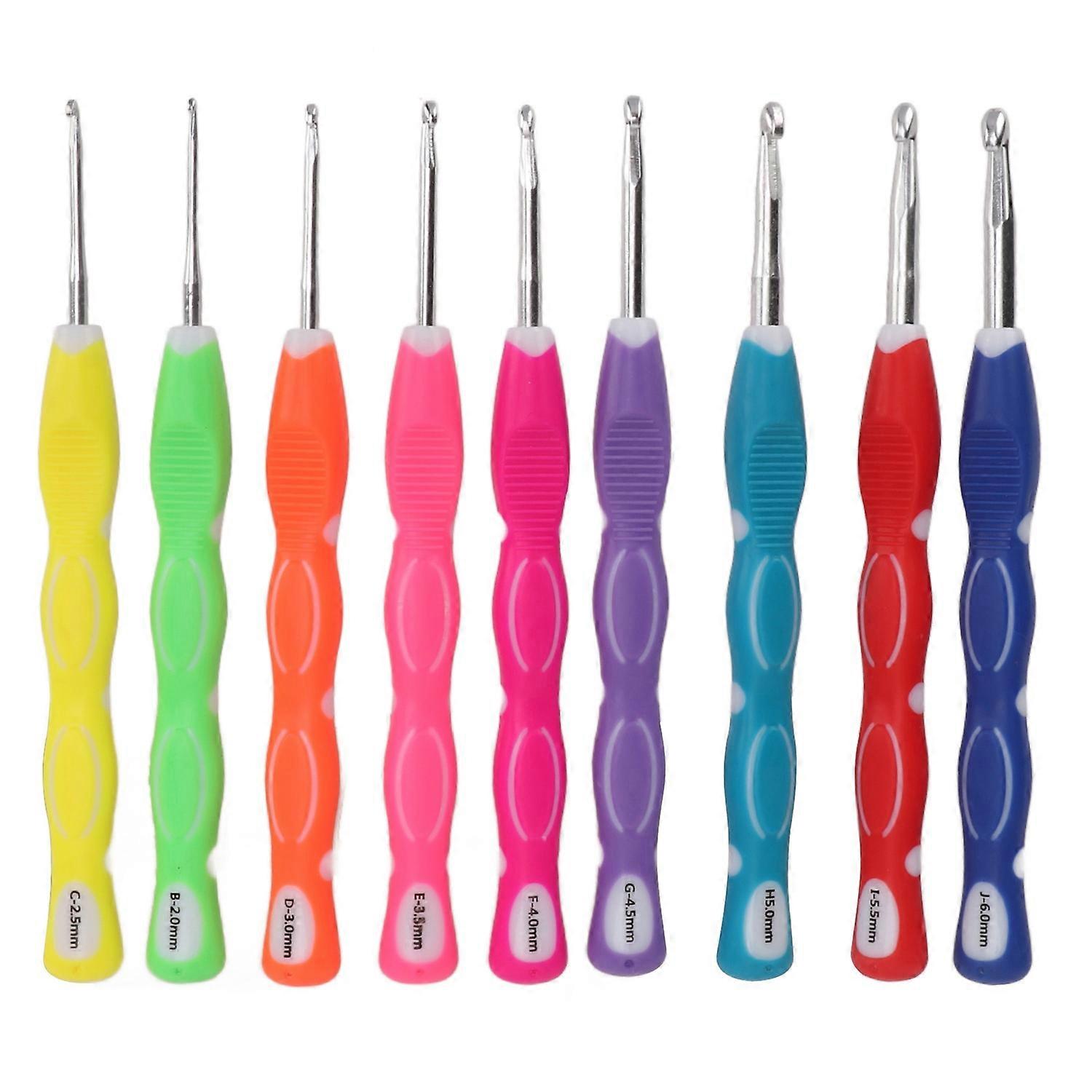9Pcs Crochet Hooks Premium Aluminum Lightweight Durable Glossy Ergonomic Design Different Colors Cro