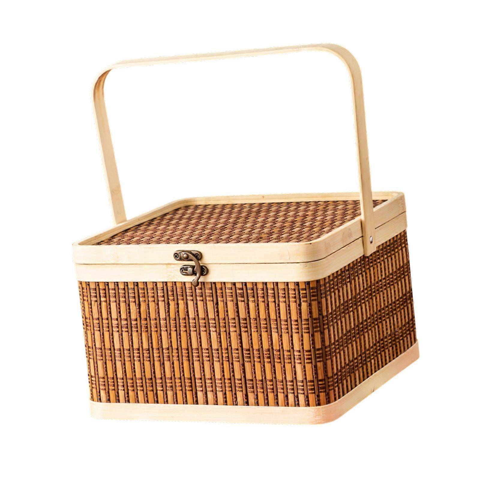 Bamboo Woven Basket Empty with Folding Handle for Pastry Party Favors Fruits
