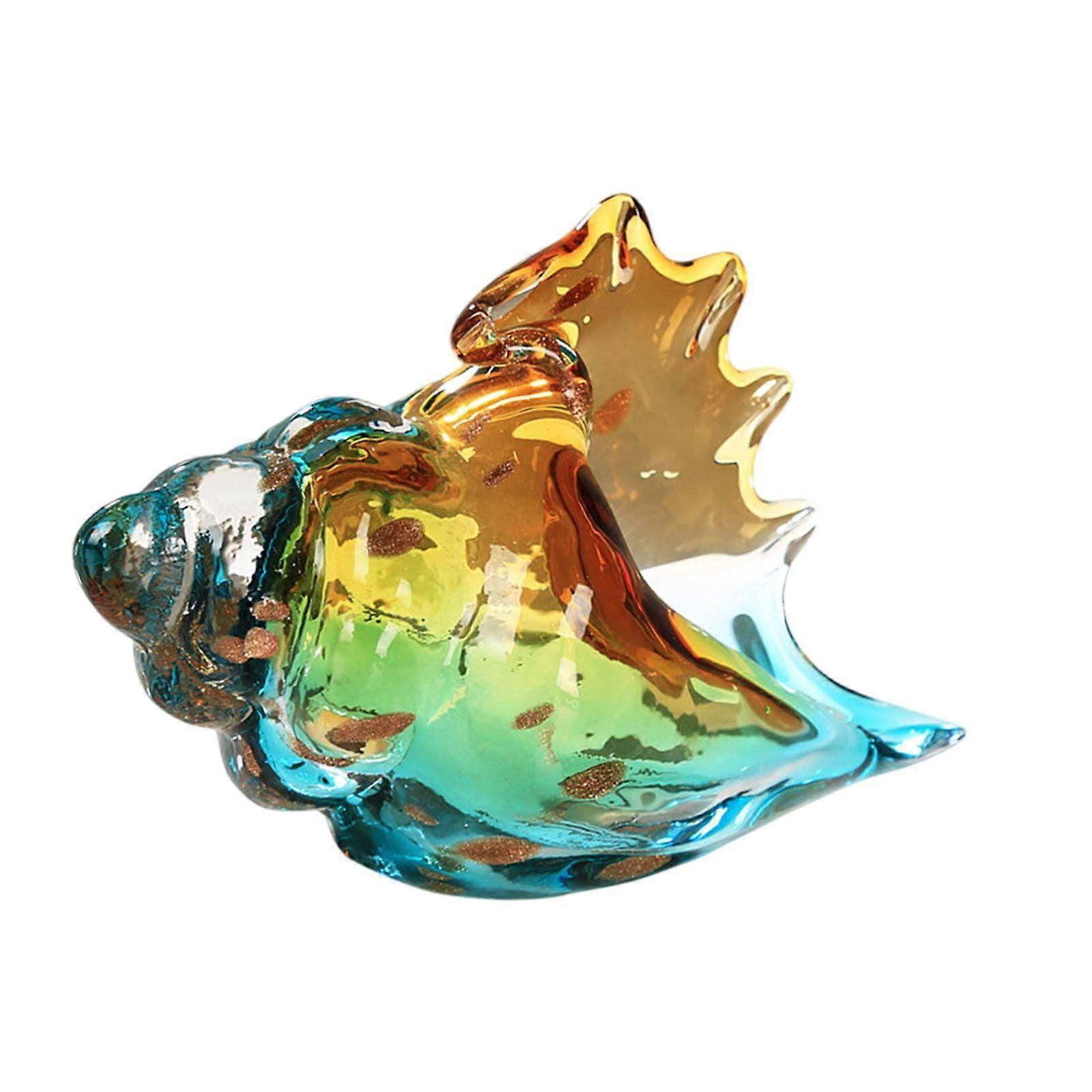 Szklana koncha Figurka Dekoracyjna rzeźba rzemieślnicza na wejście Blat kominek niebieski złoty