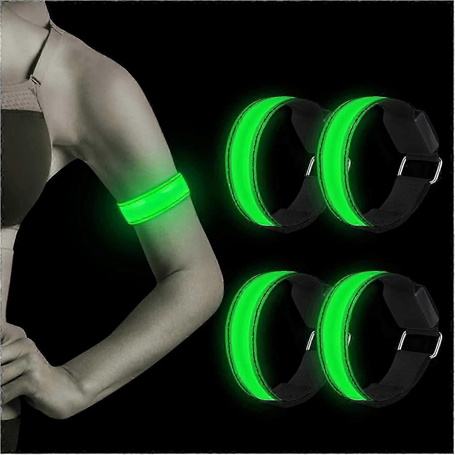 Pulseira led, 4 pacotes reflexivos led luz up pulseiras banda luz crianças luz de segurança noturna compatível com corrida de cães correndo correndo outdoo
