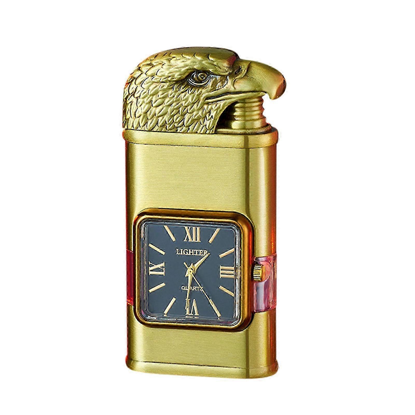 Quartz Watch Dial Double Flame Inflatable Direct Flame Lighter Metal Relief