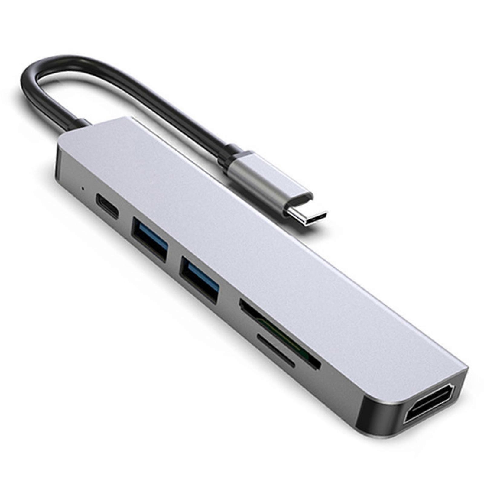 Type-C Laptop Docking Station 6 in 1 Multiport 5Gbps USB 3.0 TF Card Reader 4K HDMI-compatible 87W PD Charging Aluminum Alloy USB Hub Adapter