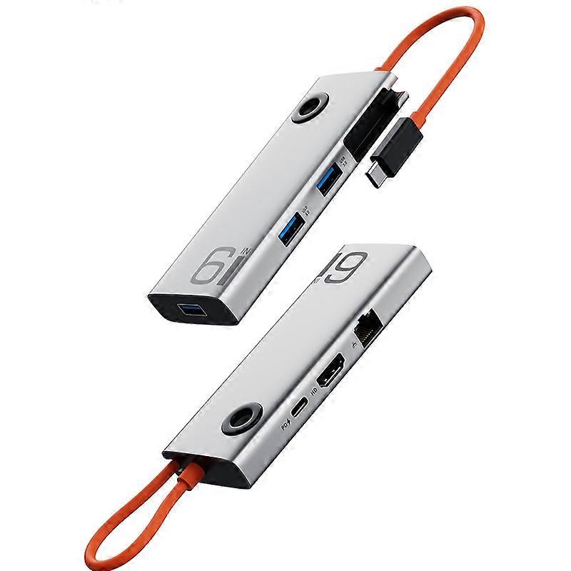 ROCK TR28 HDMI 4K Gigabit Network PD Ταχυφορτιστής 6 σε 1 USB 3.0 HUB (Ασημί Μαύρο)