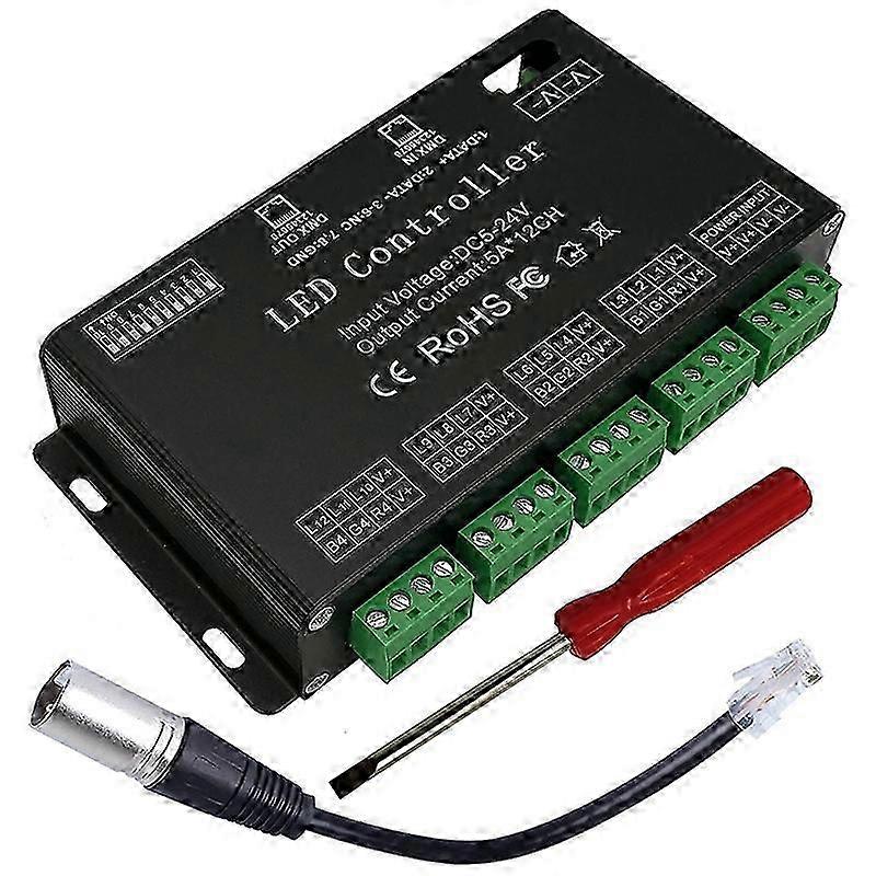 12 Channel Decoder RGB LED Controller 60A PWM DMX512 Dimmer Driver for RGB LED Strip and LED Module Light DC12V-24V