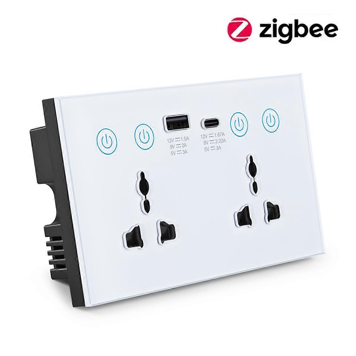 EU UK US Universal Plug Tuya ZigBee White Smart Socket Switch with USB and Type-C Port Outlet Smart