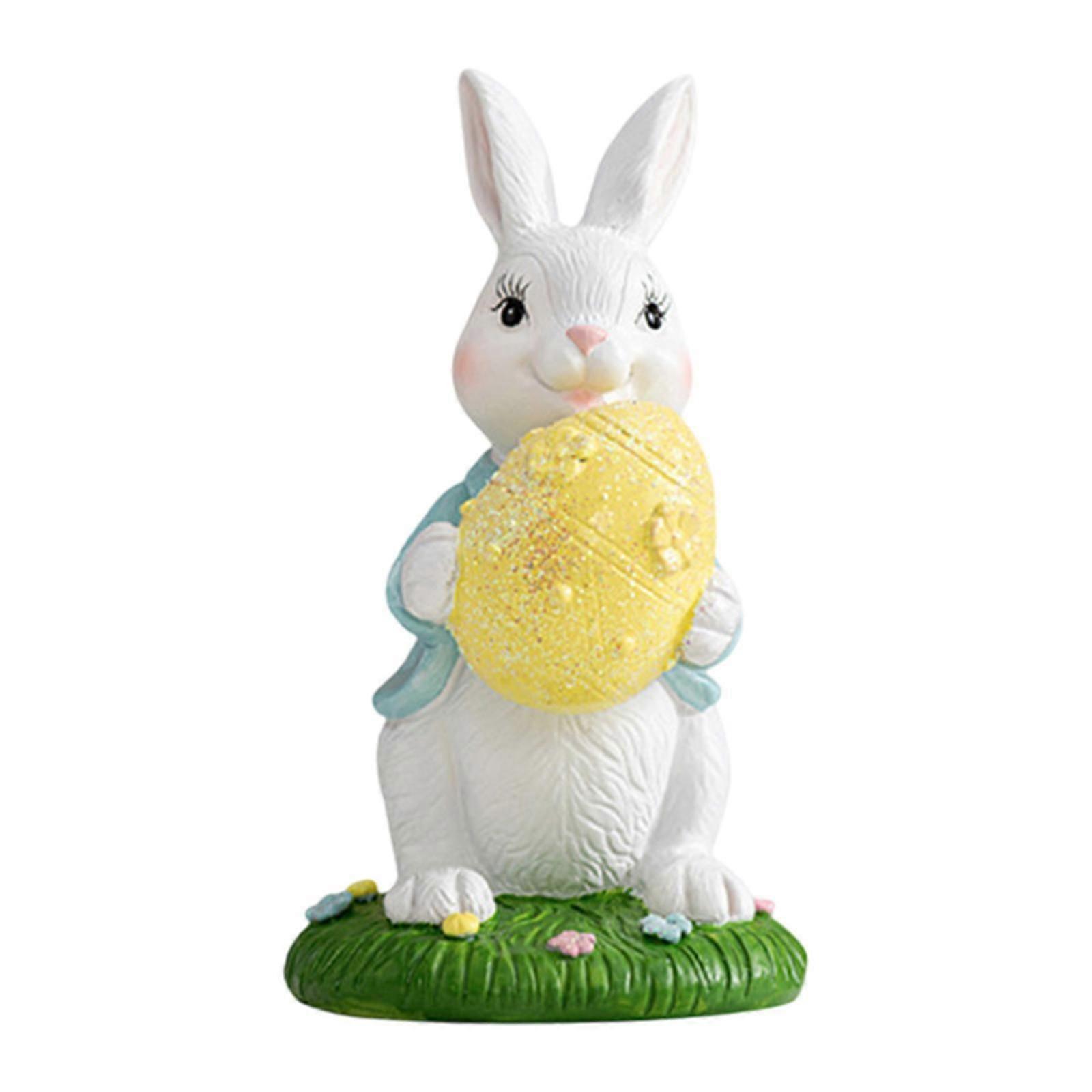 Easter Bunny Statue Crafts Collectible Resin Ornament for Office Shelf Party Yellow