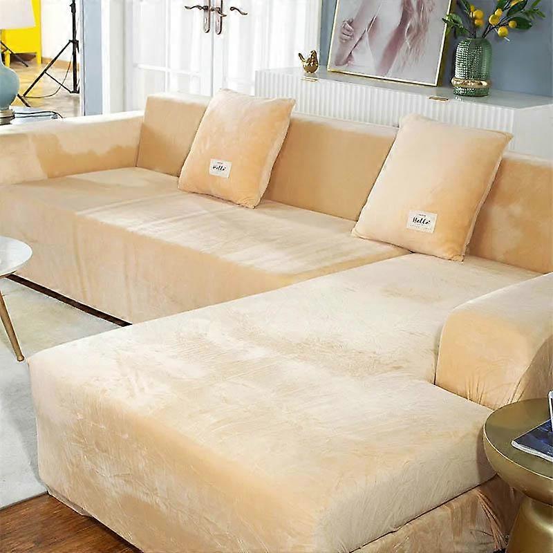 Sammet plysch L formad soffa sammetsöverdrag för vardagsrum elastisk soffa överdrag schäslong hörn stretch elastiskt sofföverdrag