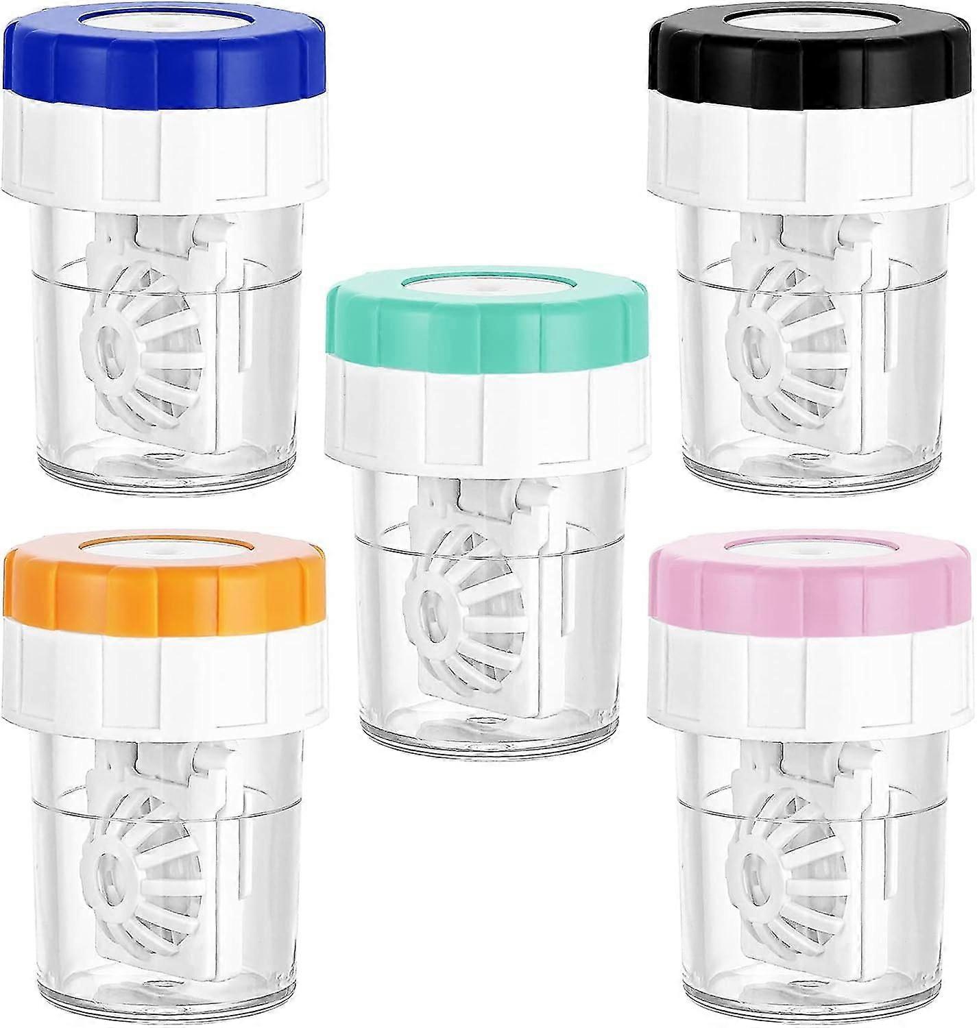5 Pcs Manually Contact Lens Washer Cleaner Contact Lens Case Portable Rotation Contact Lens Cleaning Container for Everyday Use