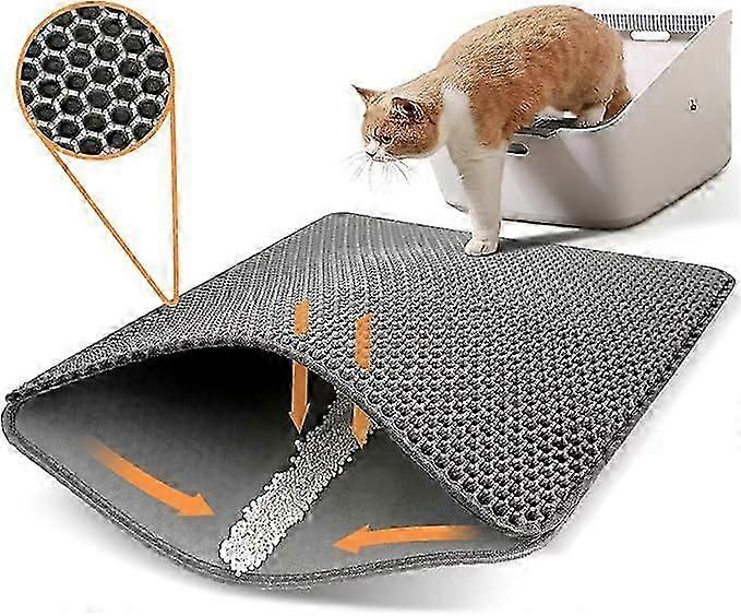 猫用トイレマット 猫用トイレトラップマット ハニカム二重層デザイン 尿と水に強い素材 スキャッターコントロール 洗える40 * 60cmグレー