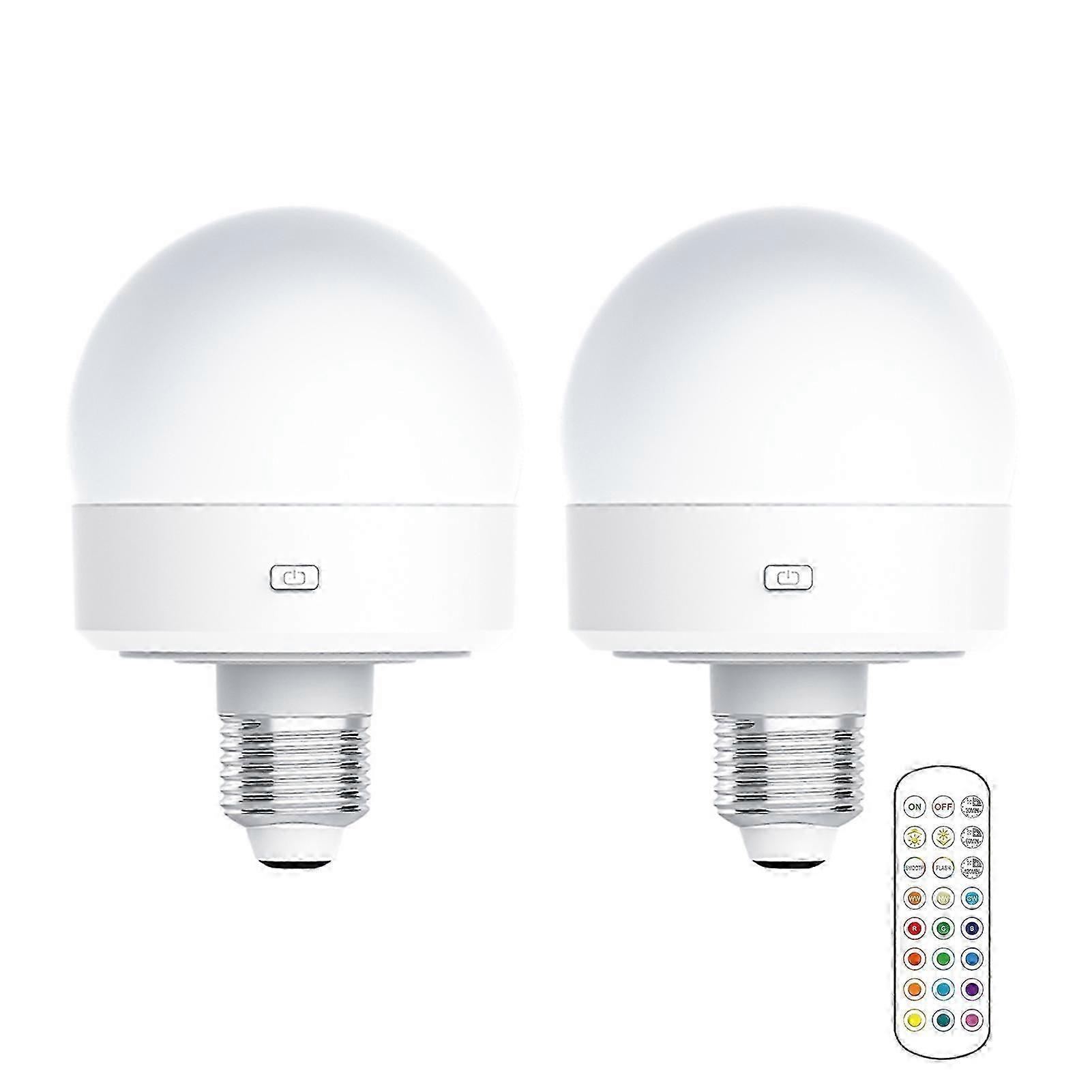 Battery-Powered USB-Rechargeable E27 Light Bulb with RGB Lighting Dimmable Remote Control Timer Easy Installation