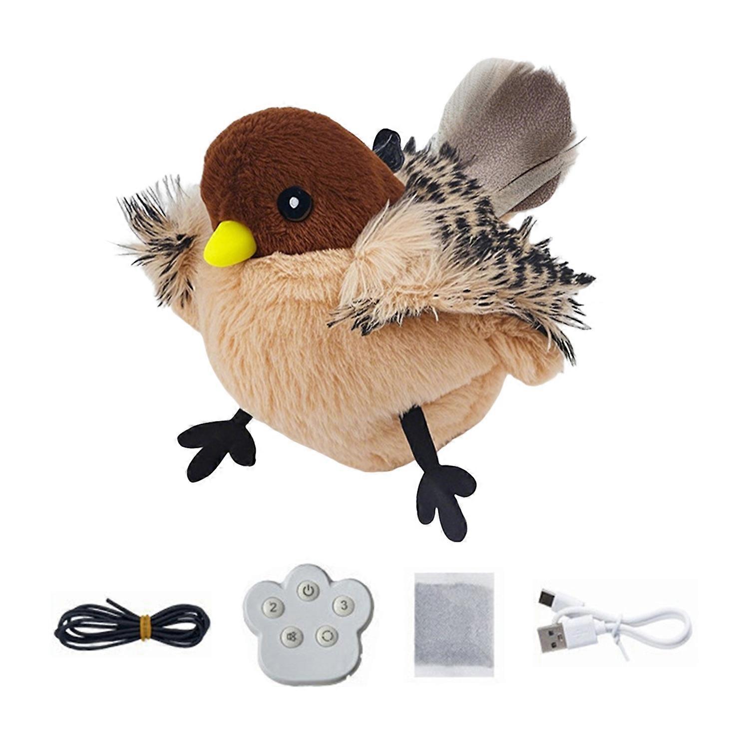 Flapping Bird Cat Toy Interactive Chirping Bird Catnip Toy with Lifelike Sound Touch Activated