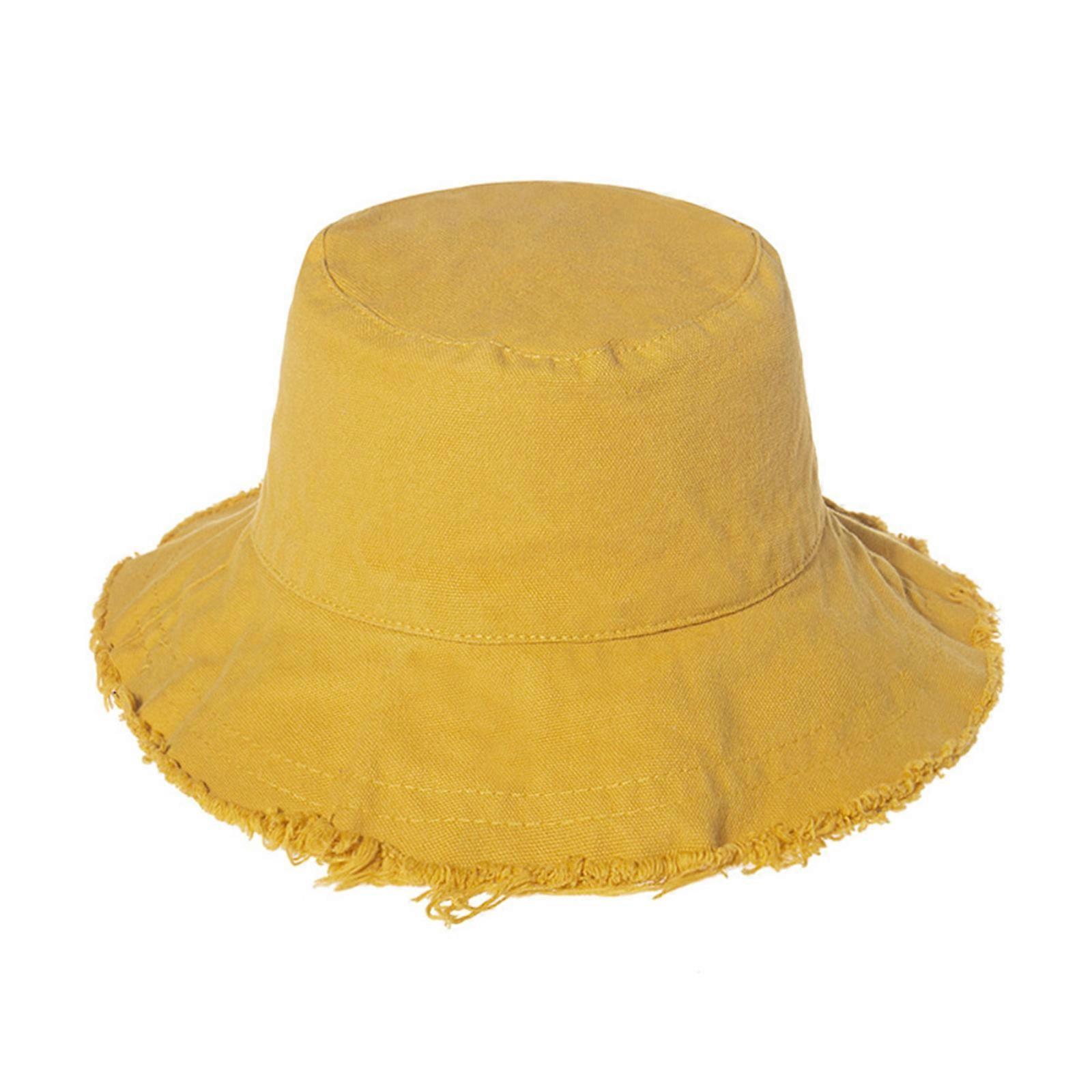 Outdoor Bucket Hat Multiple Color Can Choose Frayed Edge Design Bucket Hat Summer Sunproof Fisherman Cap for Adult Yellow