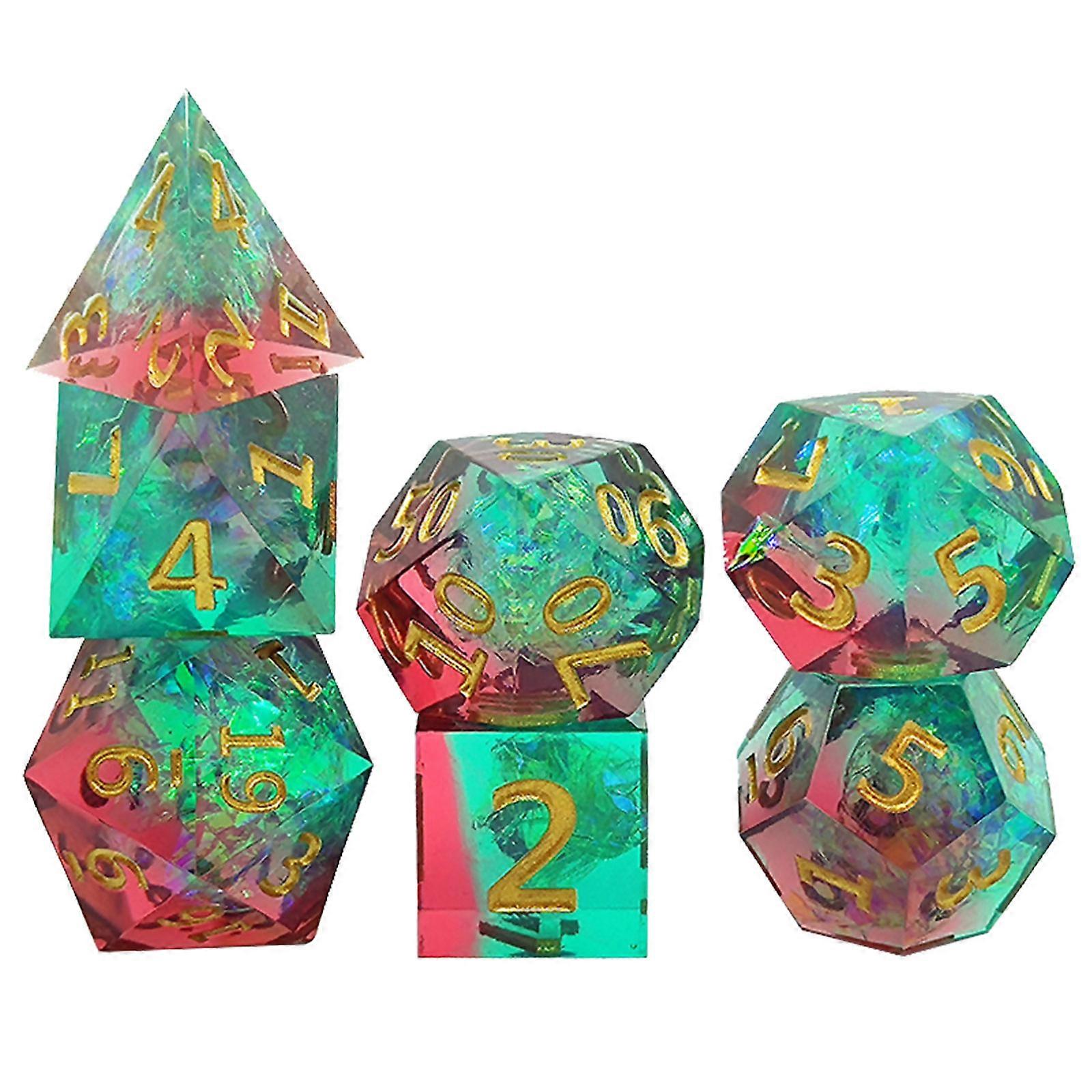 Set of 7pcs Polyhedral Dices Sparkling Mixed Color Dices Set For Table Gaming And Parties Polyhedral Pieces Dices red green gold lette