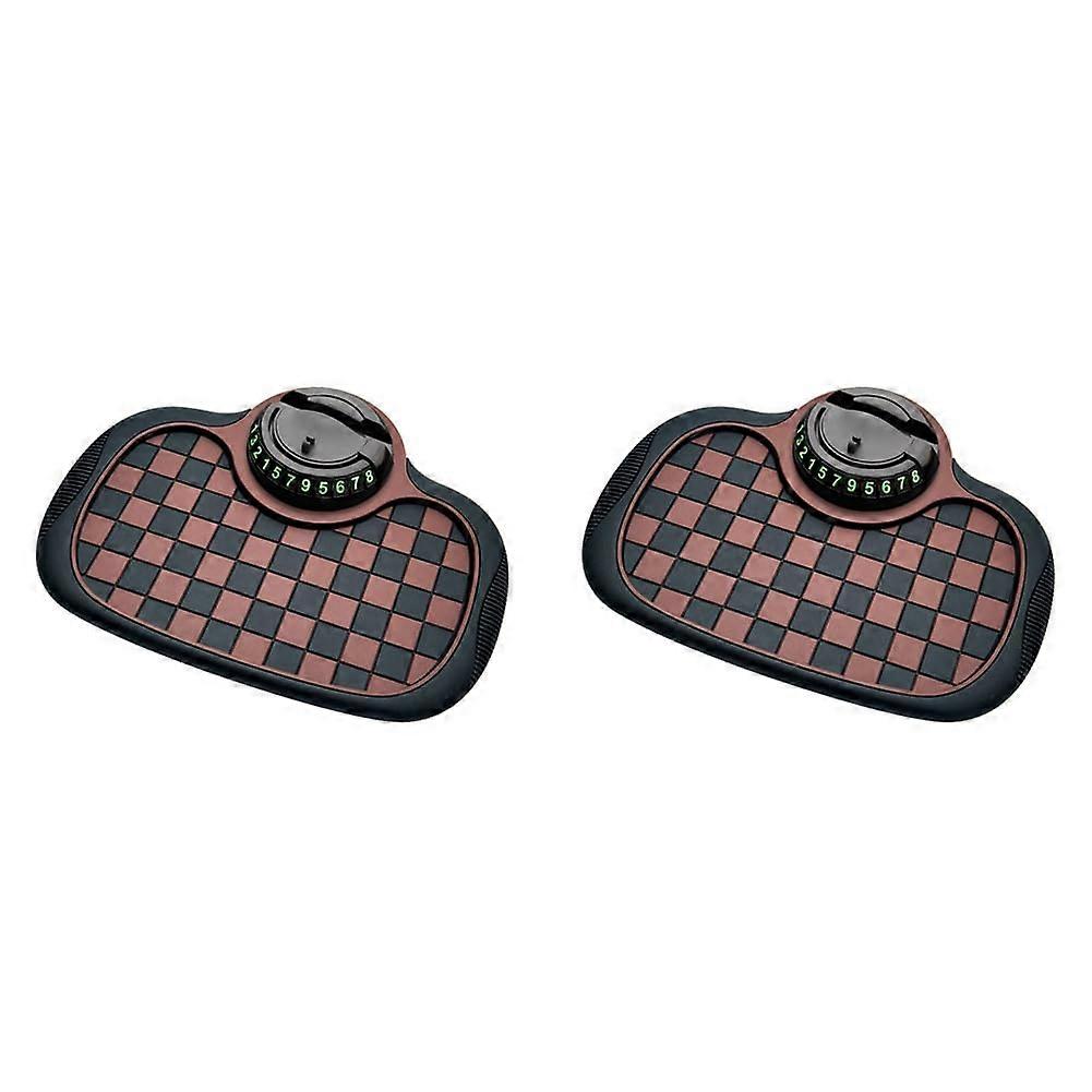Multifunctional Car Anti-S Pad with Mobile Phone Bracket, Brown Plaidstyle, Dashboard Anti-S Pad.