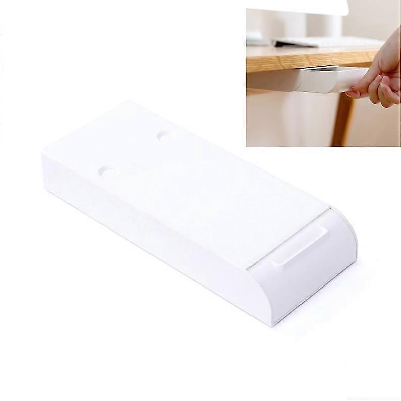 Home Bottom Drawer Storage Box Student Stationery Box Desk Hidden Paste Debris Storage Box(White)
