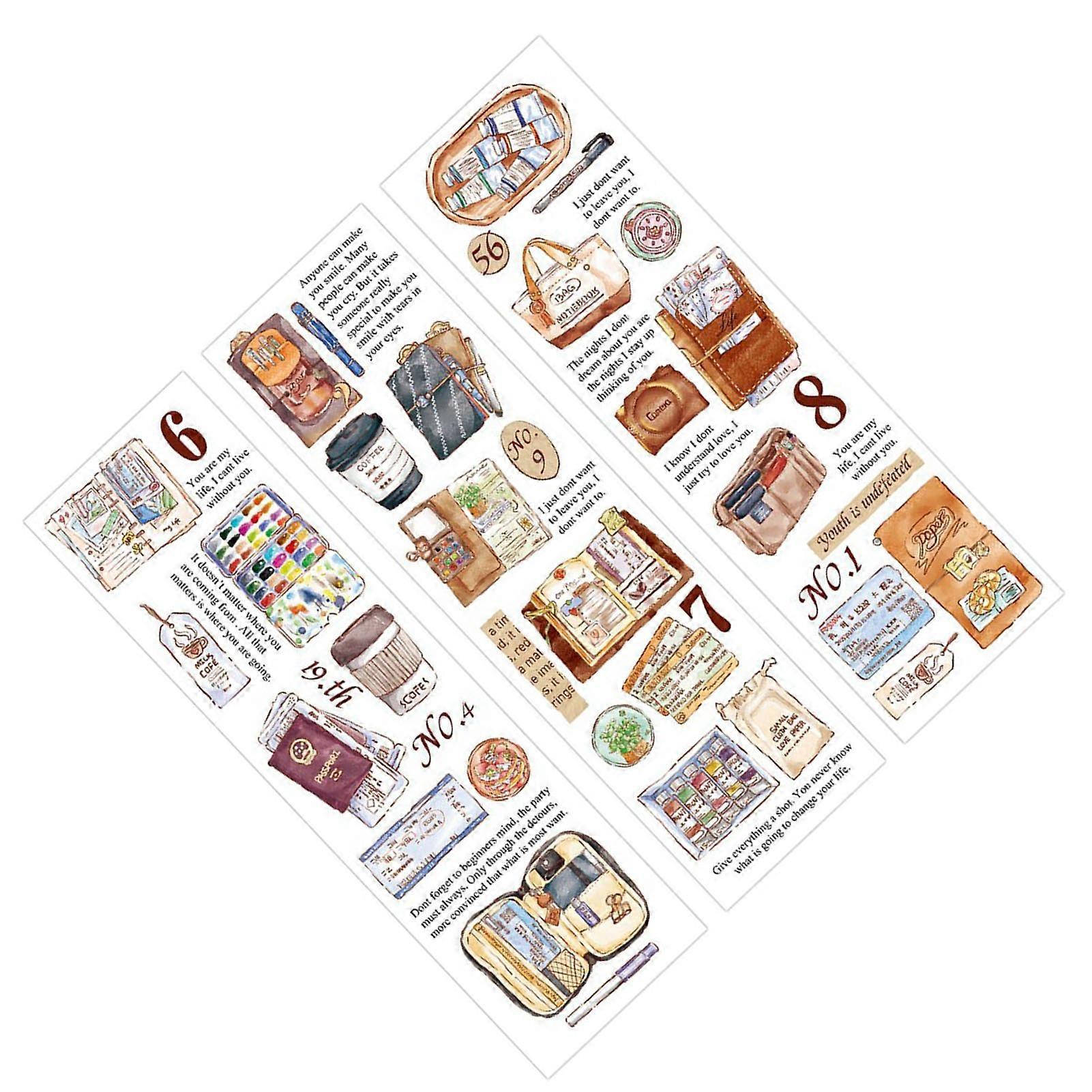 6 Sheets Retro Decorative Stickers Versatile Travel Theme Strong Adhesion Stylish Deco Stickers for Hand Account DIY 