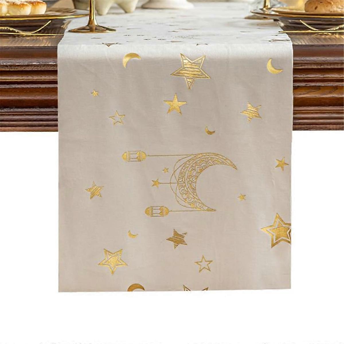 Velvet table runner for Eid Al-Fitr with moon and stars Home A