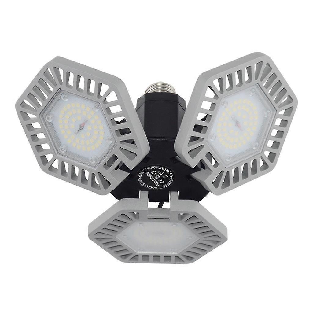 Folding Deformable LED Garage Ceiling Lights Bulb 3 Panels 60W Grey