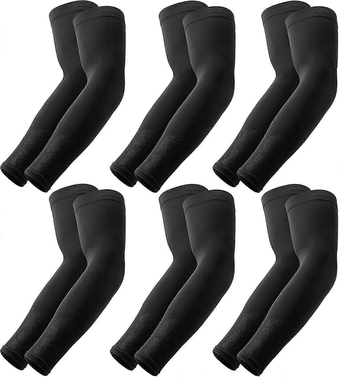 6ペア-男性と女性のためのUVサンプロテクションアームスリーブ-スポーツコンプレッションクーリングスリーブブラック
