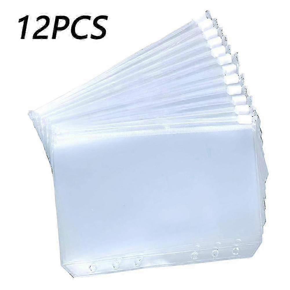 12pcs A5 A6 A7 Size Binder Pockets 6 Holes Budget Cash Envelopes For Budgeting, Clear Zipper Folders