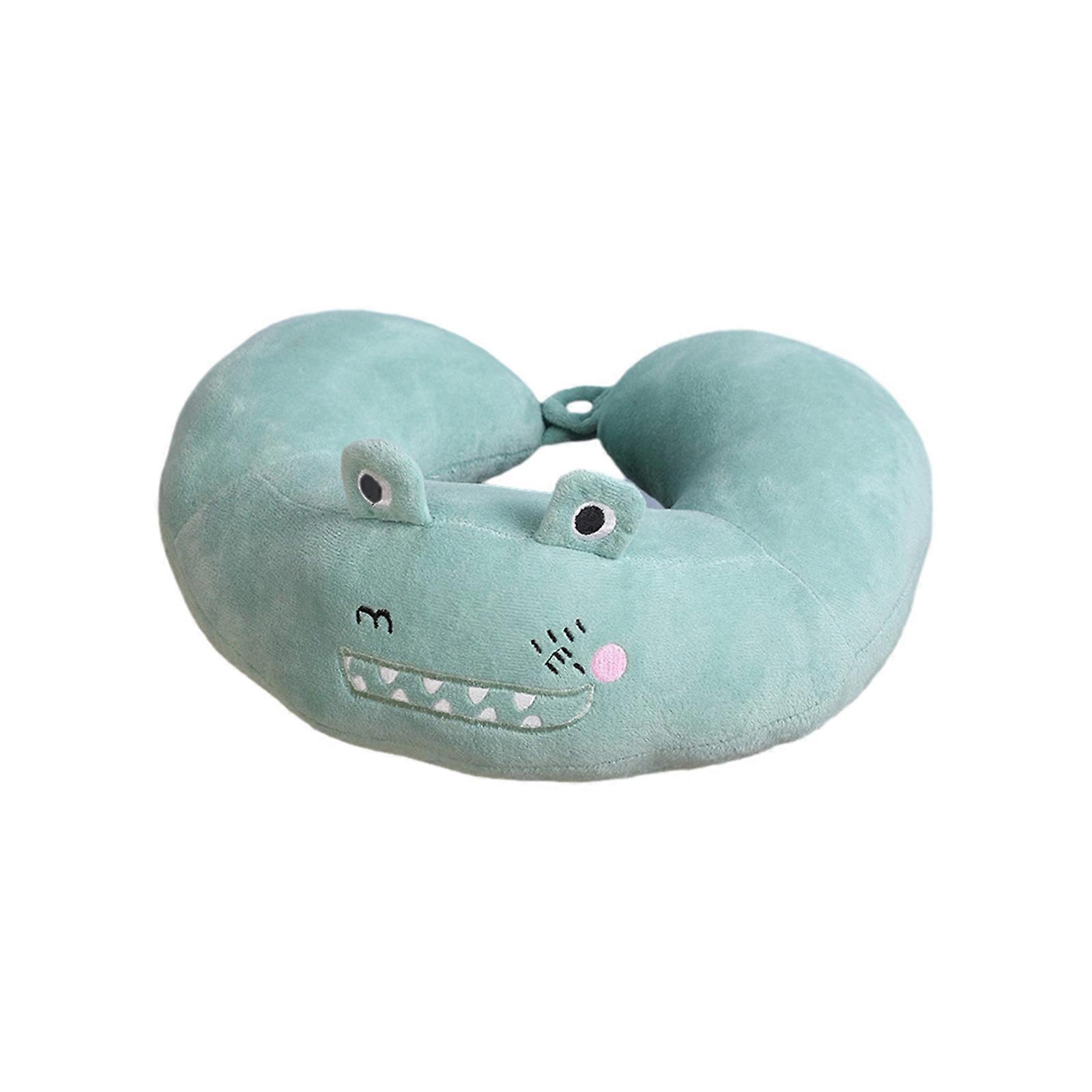Portable Travel Pillow Set for Kids, Memory Foam Cartoon Neck Support Pillow Portable for Journey Green