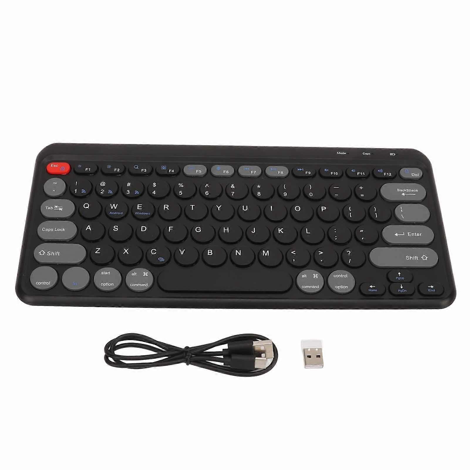 Compact Round Keycaps Mini Keyboard Wireless Bluetooth 2.4G Dual Mode Slim Black