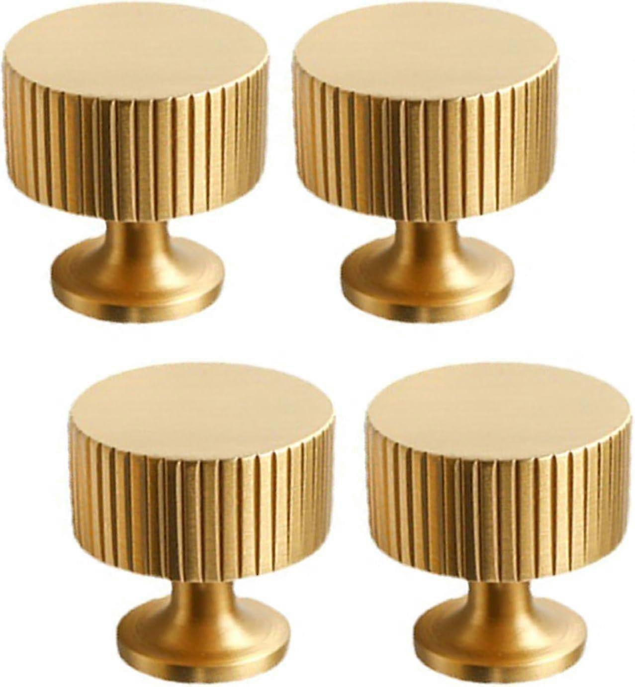4 pack solid brass cabinet knobs - brushed brass finish - gold p