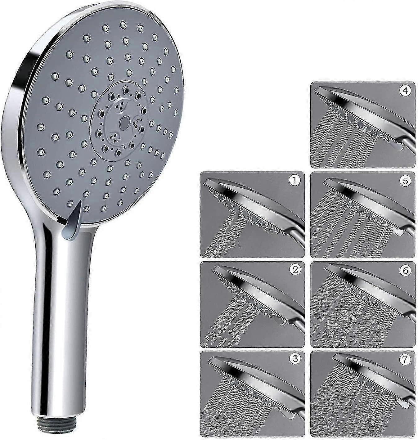 High Pressure Hand Shower 7 Spray Modes 6" Large Panel Chrome ABS
