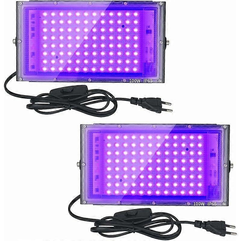 2pcs 100W UV LED μαύρο φως IP65 φθορισμού χρώμα, φθορίζουσα αφίσα, νέον, φραγμός, συμβαλλόμενο μέρος