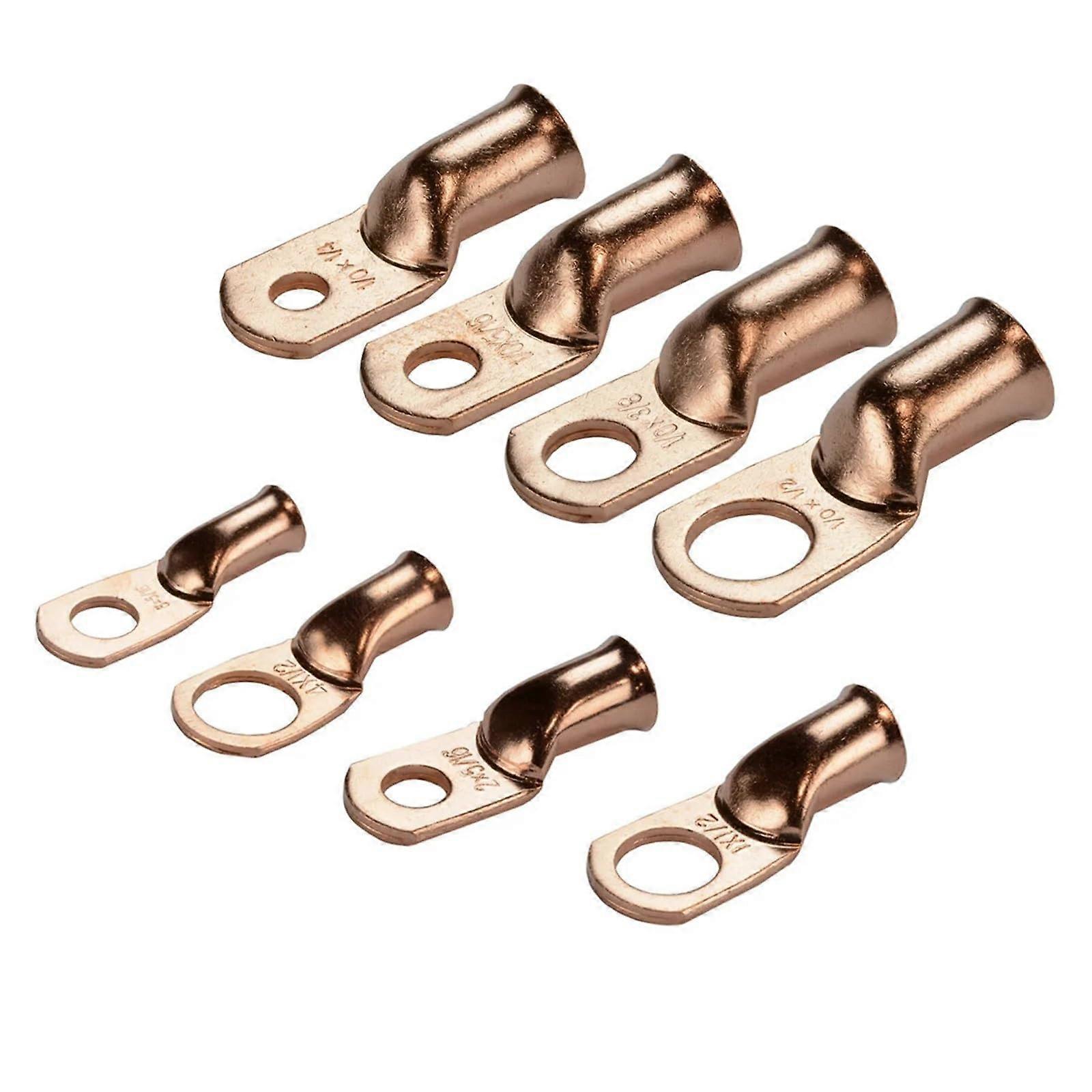 5 PCS 0-8AWG Bare Copper Ring Lug Battery Crimp Terminal Wire Cable Connector M5-M12 Kit