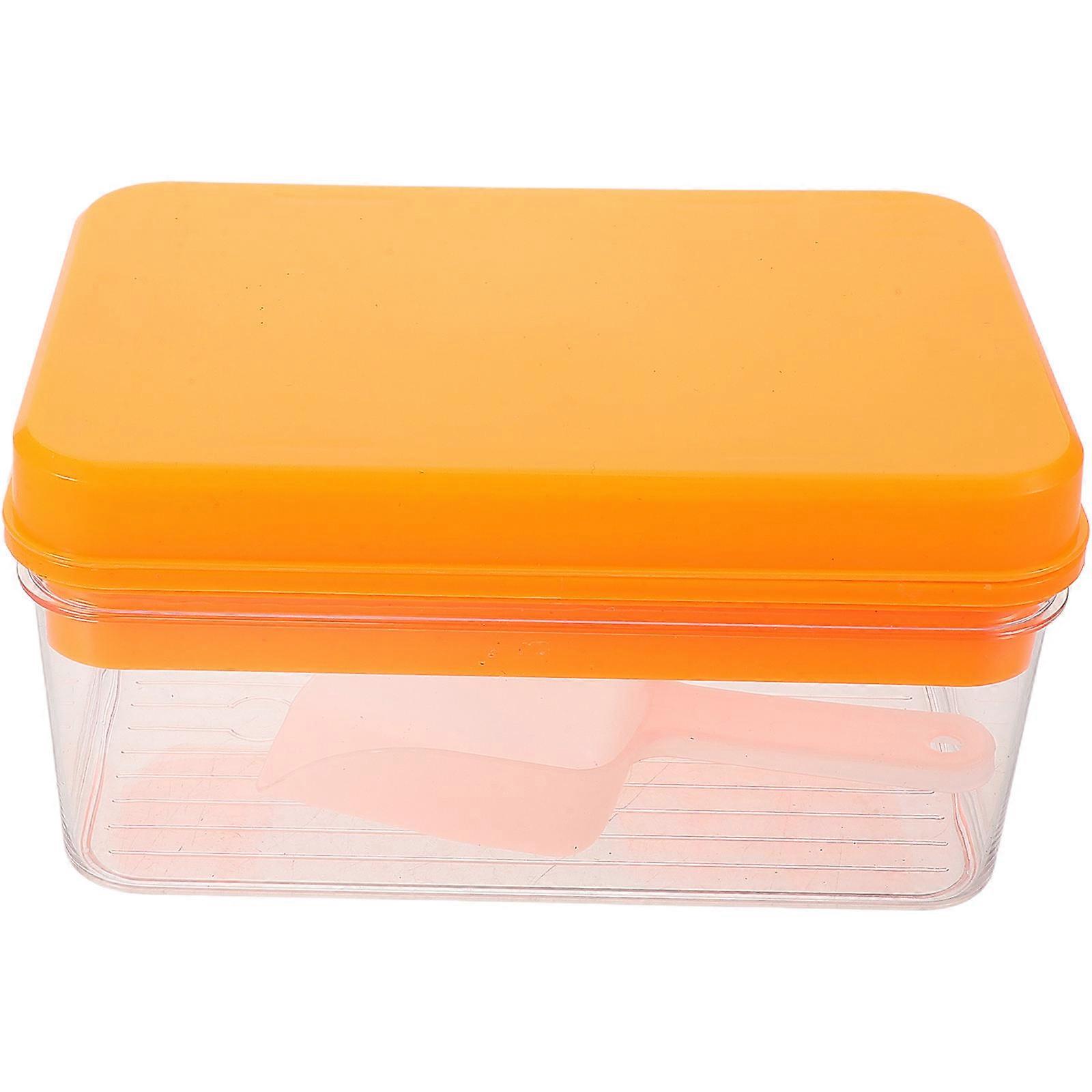 Stackable Ice Cube Tray With Lid And Bin PP Material Orange 22.00X14.00X11.00CM Ice Making 1Pcs