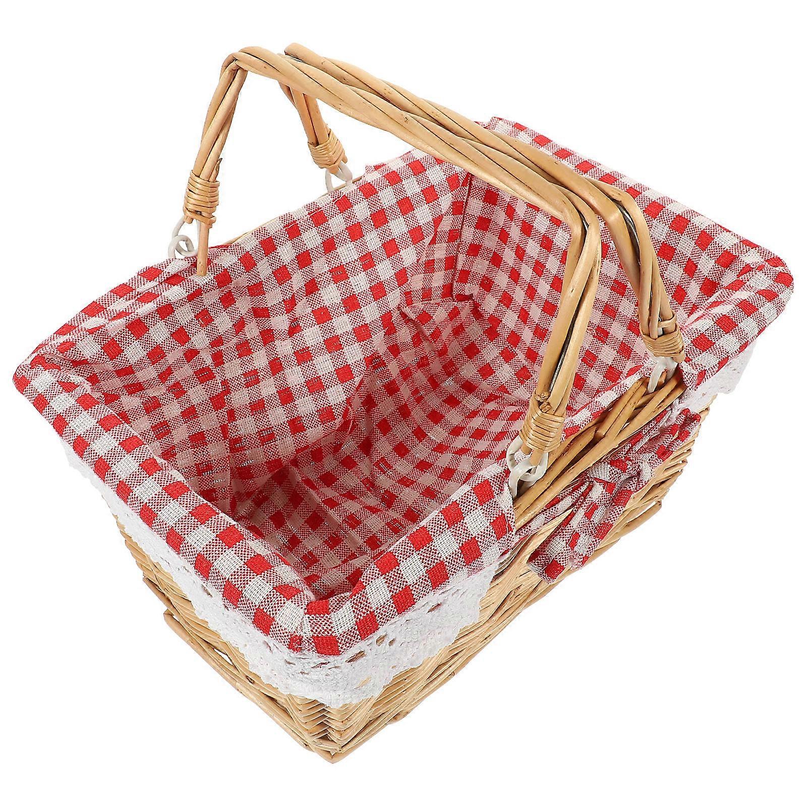 Multi-Purpose Harvest Basket Wicker Hand Woven Picnic Storage Rectangular Red 32X22X16CM 1Pack