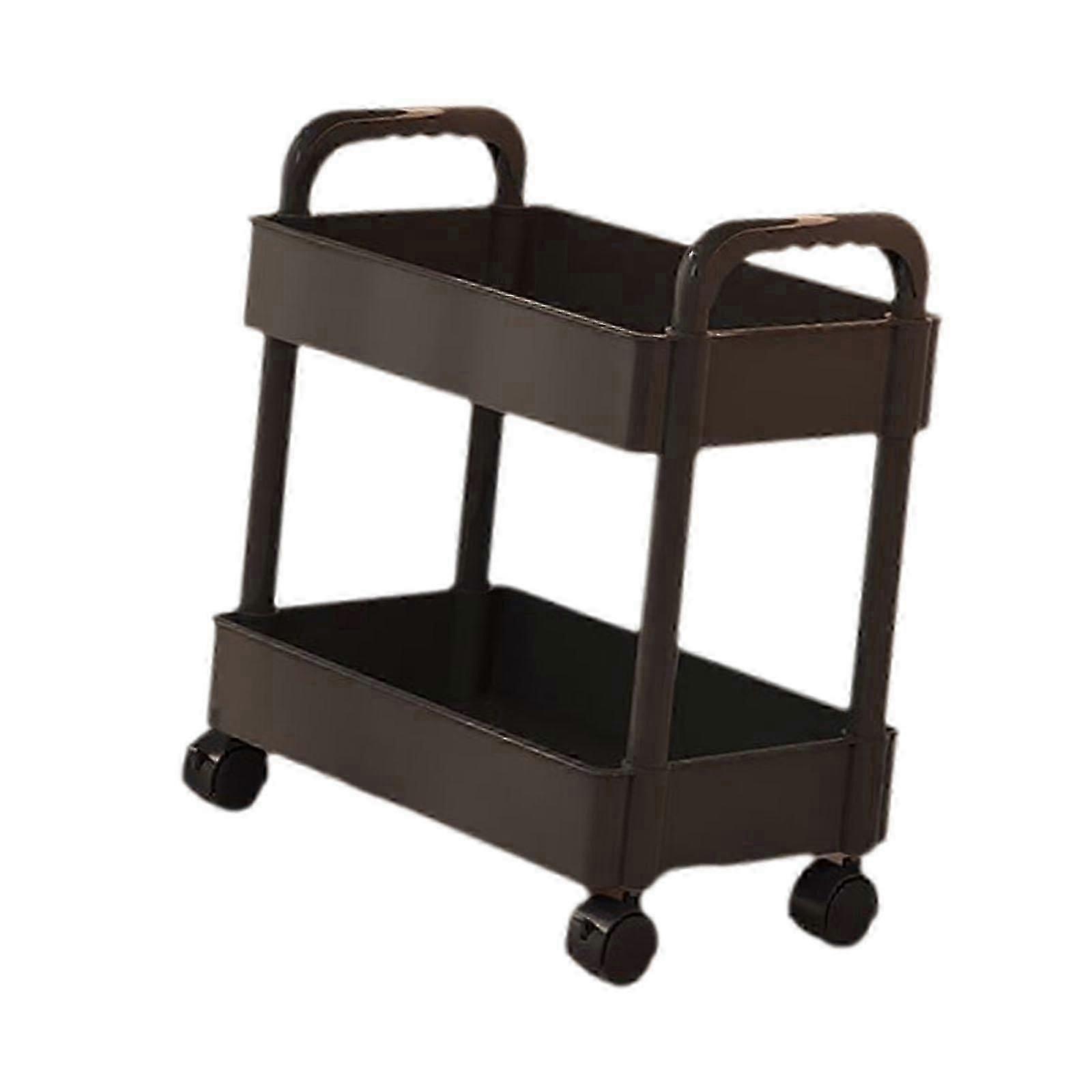 2-Tier Rolling Utility Cart with Wheels, Bedroom Storage Organizer, Mobile Serving Trolley Rack