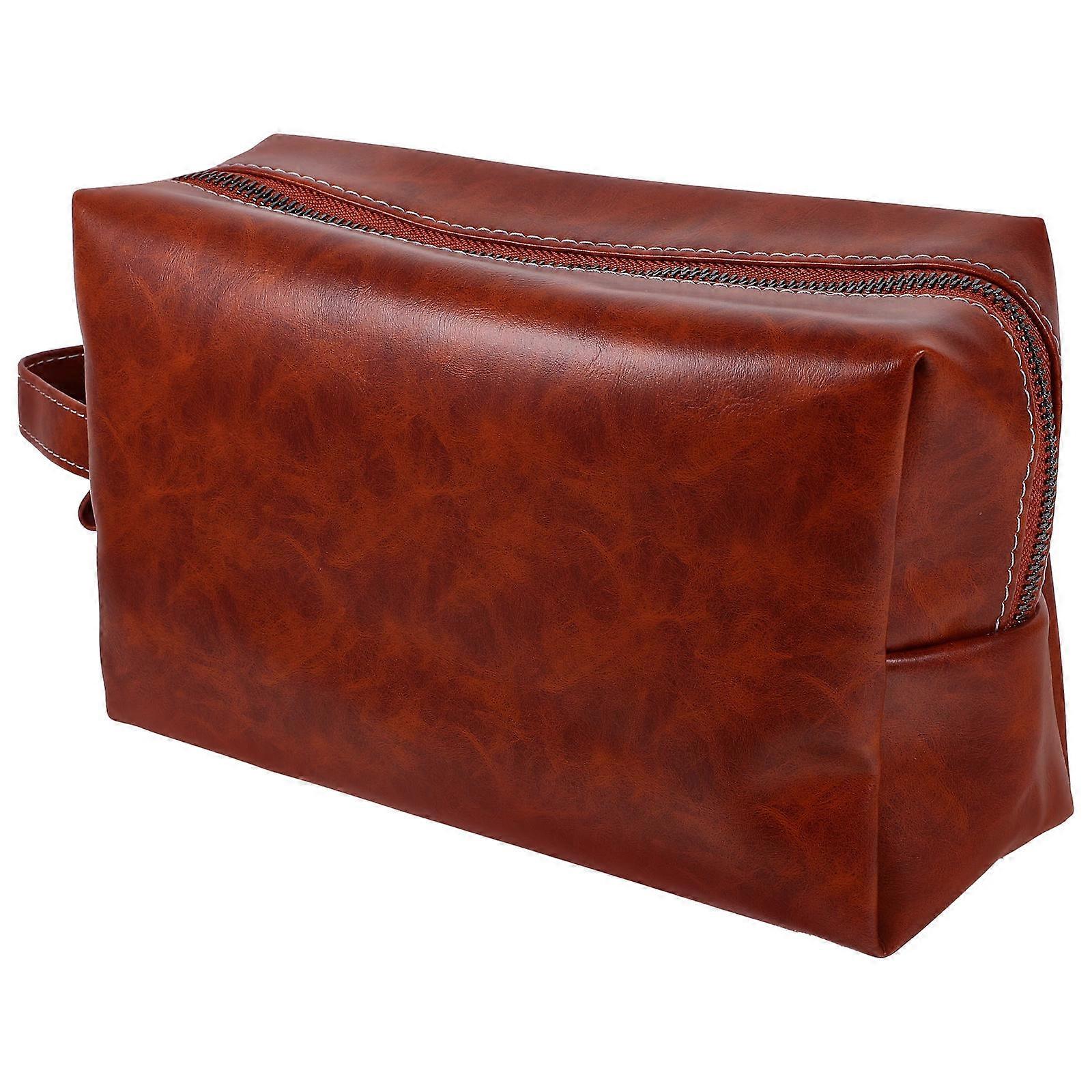 Travel Toiletry Bag Men Large Capacity Storage Pouch Light Brown Rectangular Shape Portable Design 24 00X15 00X8 00Cm 1Pcs