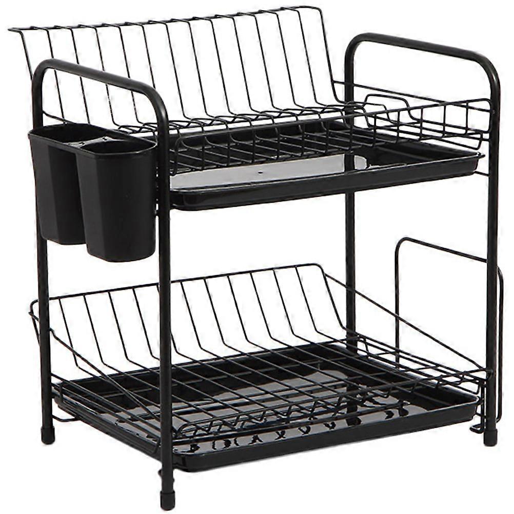 Dish Storage Rack Double Layer Dish Drainer Kitchen Organization Rectangular Shape PP Material 13.6 11.8 14.2in 1Pack
