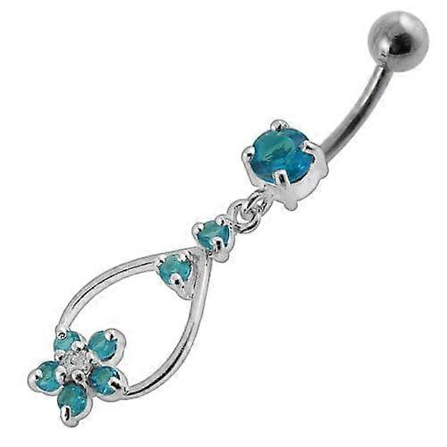 Jewelled Fancy Silver Dangling Ss Banana Bar Navel Body Jewelry Ring