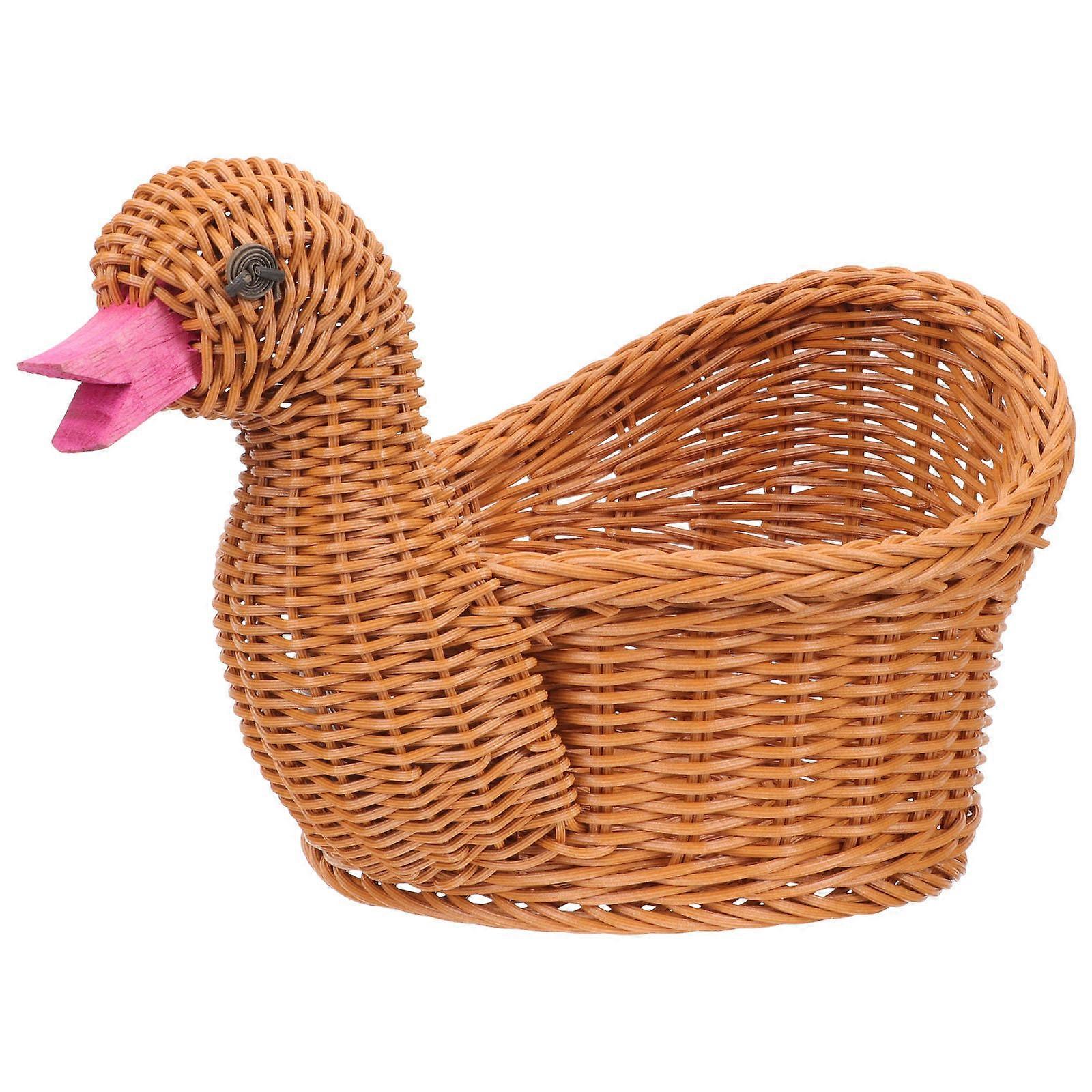 Adorable Duck Shaped Woven Storage Basket for Desktop, Home Decoration & Multi Functional Rattan Organizer for Fruits, Bread & Sundries Storage